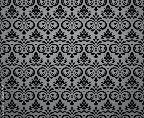 Floral pattern. Seamless vector background. Vintage wallpaper in the Baroque style. Gray and black ornament for fabric, wallpaper, packaging. Ornate Damask flower illustration