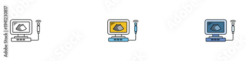 Medical ultrasound machine icon set. Diagnostic sonography and prenatal imaging symbol. Vector Illustration.