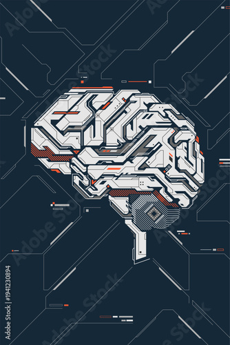 concept of deep learning or machine learning, graphic of brain combined with circuit board pattern