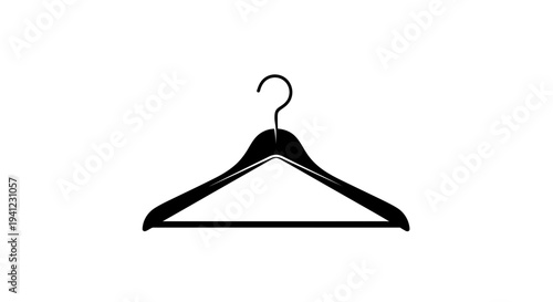 Black wooden clothes hanger with hook isolated on white background, minimalist design