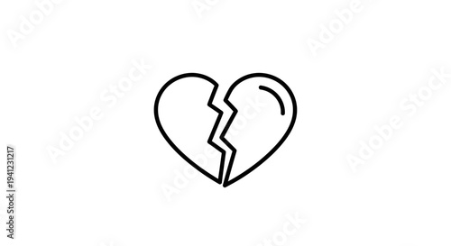 Broken Heart Icon Symbol, Love Sadness, Relationship Breakup, Divorce, Grief, Pain, Loneliness