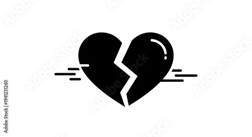 Broken Heart Icon with Speed Lines - Symbol of Heartbreak, Sadness, and Relationship Problems