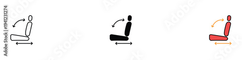 Adjustable car seat icon set. Ergonomic vehicle seating and comfort control symbol. Vector Illustration.