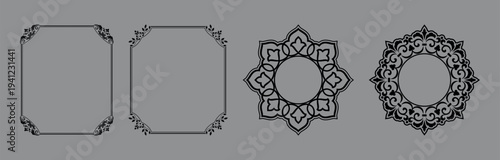 Set of decorative frames Elegant vector element for design in Eastern style, place for text. Floral black and gray frames. Lace illustration for invitations and greeting cards