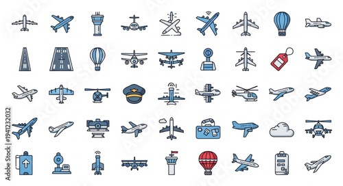 Collection of Aviation and Aircraft Icons in Vector Format.