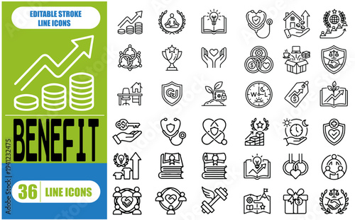 Employee Benefits and Corporate Perks Rewards Icon Set