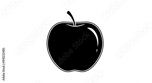 Black Apple Silhouette Icon, Simple Fruit Graphic, Isolated on White Background
