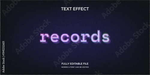 Editable purple text effect with a fully editable file for records