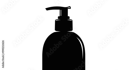 Black Liquid Soap Dispenser Silhouette, Minimalist Design, Isolated on White Background