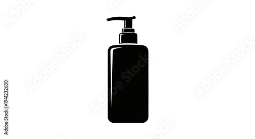 Black Lotion Pump Bottle Icon, Minimalist Design, Isolated on White Background