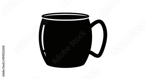 Black Mug Icon, Simple Vector Graphic for Beverages and Hot Drinks