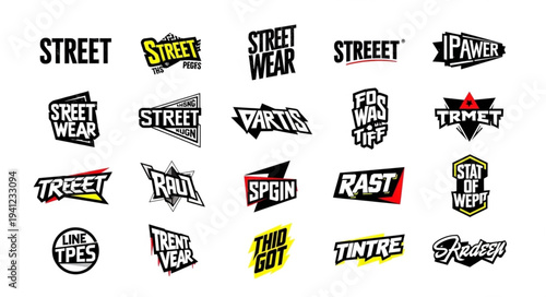Collection of street-style logos featuring bold typography and edgy designs, perfect for urban fashion and branding.