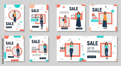 Sale Promotion Templates with Fashionable Women Illustrations.