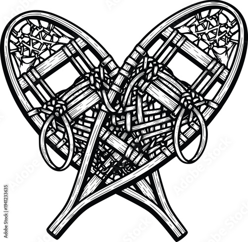 Hand Drawn Vintage Snowshoes Engraving Style Winter Travel Vector Illustration