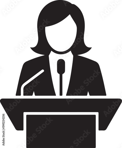 woman speaker, female speaker, public speaking, speech podium, podium speech, microphone podium, woman presentation, female presenter, businesswoman speech, politician speech, conference speaker,