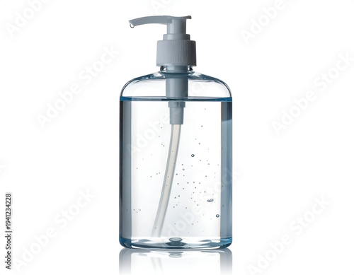Clear gel in pump bottle with bubbles, clean, sterile