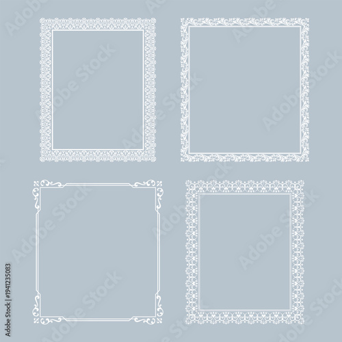 Set of decorative frames Elegant vector element for design in Eastern style, place for text. Floral gray and white frames. Lace illustration for invitations and greeting cards