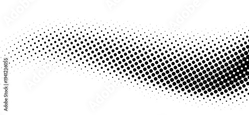 Halftone rhythm black wave. Vector illustration. Halftone circle dots pattern.