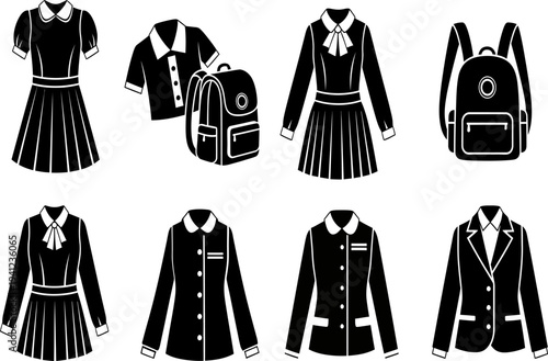 School uniforms and accessories illustrations