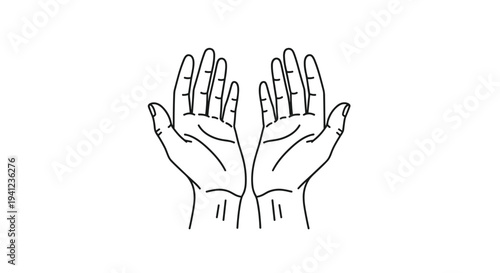 Simple black and white line drawing of two open hands with palms facing upward in a gesture of giving, receiving, or prayer.