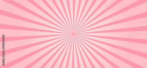 Candy color sunburst background. Abstract pink cream sunbeams design wallpaper. Colorful spinning lines for template, banner, poster, flyer. Sweet rotating cartoon swirl or whirlpool. Vector backdrop