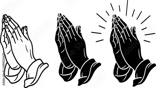 Praying hands in different styles and expressions