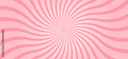 Candy color sunburst background. Abstract pink cream sunbeams design wallpaper. Colorful spinning lines for template, banner, poster, flyer. Sweet rotating cartoon swirl or whirlpool. Vector backdrop