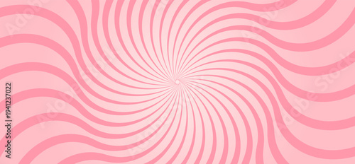 Candy color sunburst background. Abstract pink cream sunbeams design wallpaper. Colorful spinning lines for template, banner, poster, flyer. Sweet rotating cartoon swirl or whirlpool. Vector backdrop
