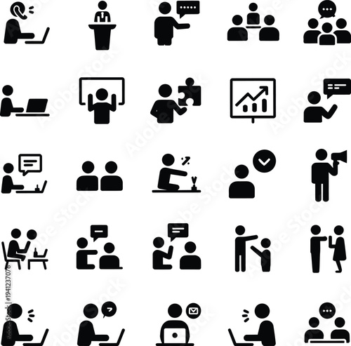 Business presentation and team communication icon collection