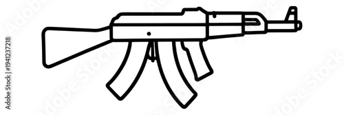 Outline AK-47 Rifle Vector Icon for App UI with Hollow Design