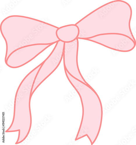 pink cute bow ribbon illustration Filled isolated transparent background