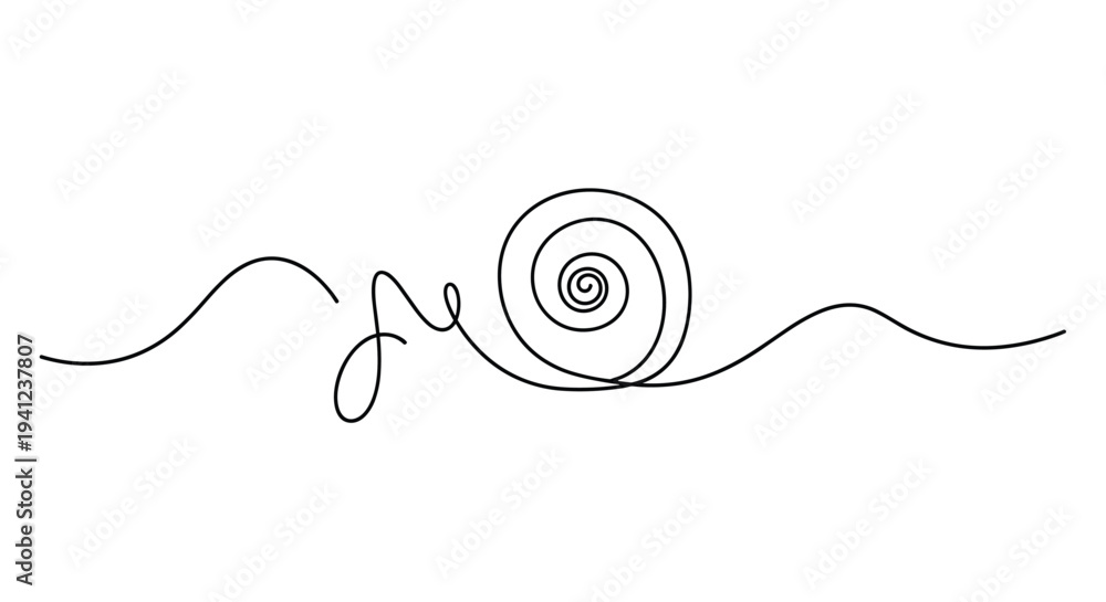 Obraz premium Abstract continuous line drawing forming a large spiral shape in the center with flowing wavy lines on either side.