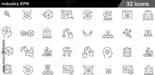 Industry EPR Thin Line Icons Set Extended Producer Responsibility, Industrial Automation, Circular Economy, Sustainable Manufacturing and Supply Chain Symbols