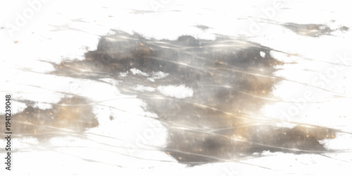 Beautiful frozen icicles hang from a winter roof over white snow, reflecting blue sky and bright sun light in a cold nature landscape