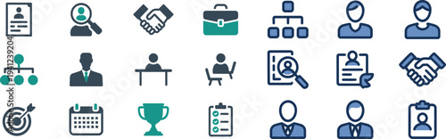 Human resources and recruitment icon set for business hiring and team management