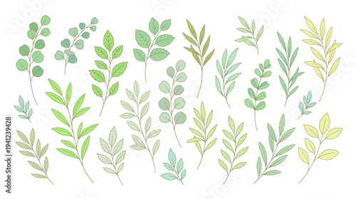 Watercolor botanical leaf pattern featuring pastel green and yellow foliage, decorative nature illustration for design, textile, branding, and backgrounds