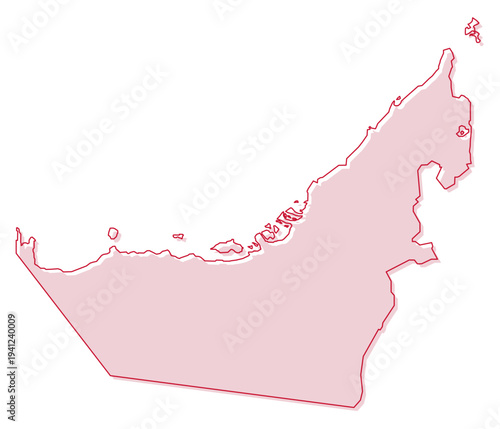 Soft Red Simple with Outline United Arab Emirates Map with District Borders Asian Country