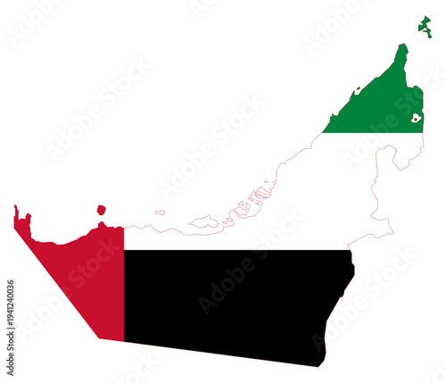 United Arab Emirates Flag on United Arab Emirates Map Asian Country