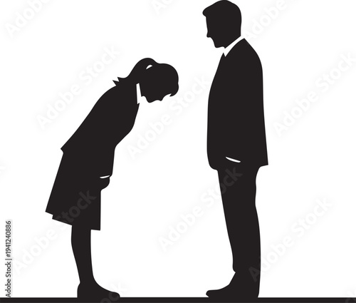 Business woman bowing silhouette to man illustration vector