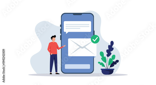 Email Notification on Smartphone with Message Confirmation – Mobile Communication Flat Vector Illustration
