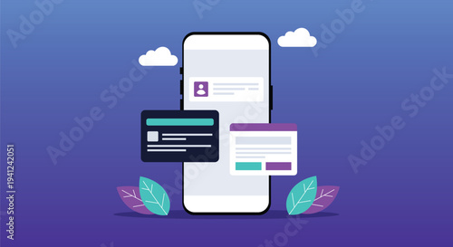 Mobile App Interface UI Design on Smartphone Screen – Digital Application Flat Vector Illustration