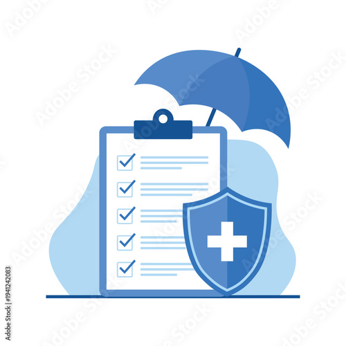 Foto Health Insurance Protection Concept – Medical Coverage Checklist with Shield and