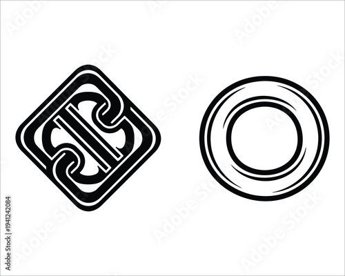 Technical drawing of a nut and washer