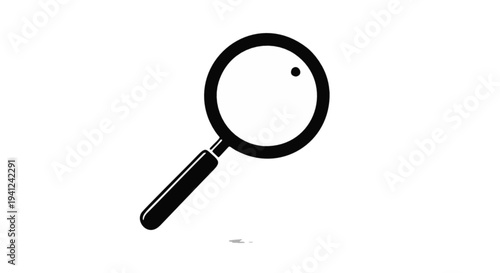 Minimalist black magnifying glass symbol representing search functionality, detailed examination, and digital exploration for user interface elements and conceptual designs