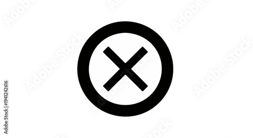 Simple black X mark inside a prominent circular outline, a universal icon representing cancel, close, delete, or an error state, essential for user interface design