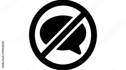 Minimalist graphic icon signifying 'no chat' or 'communication prohibited', ideal for muting features, privacy indicators, and content moderation warnings or restricted interaction