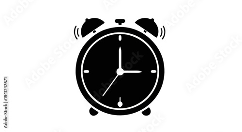 Classic alarm clock ringing, symbolizing early morning wake-up calls and the start of a busy day. Vintage timepiece with two bells on top