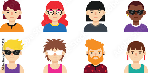 Trendy People Avatar Faces Set with Modern Men and Women Characters for User Profile Pictures, Social Media Accounts, and Website UI Icons.