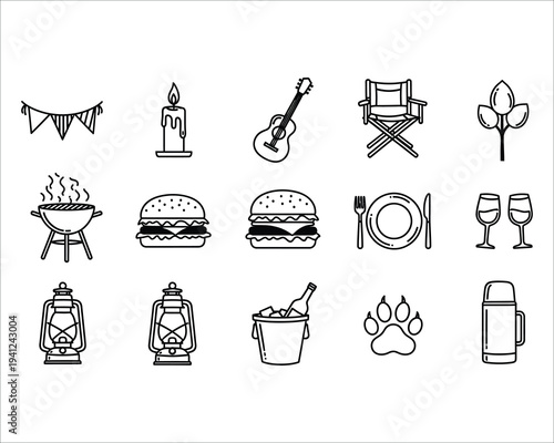 Outdoor picnic and bbq icon set