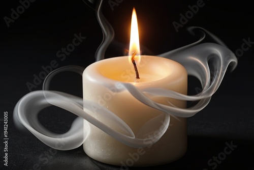 The white candle burned with a small, thin flame.